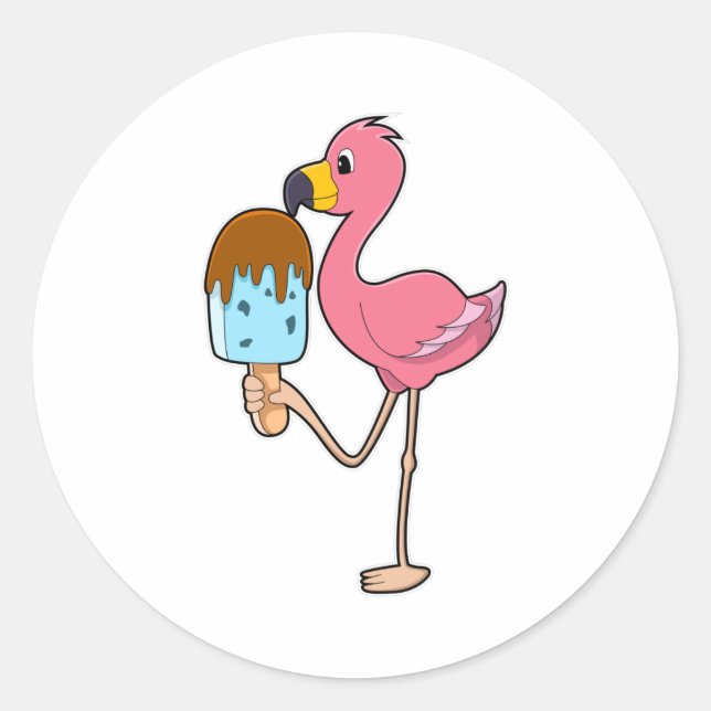 Flamingo with Popsicle Classic Round Sticker (Front)