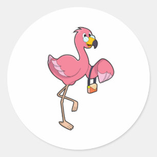 Flamingo with Purse Classic Round Sticker