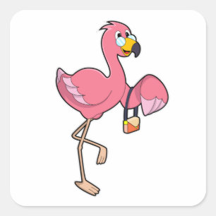 Flamingo with Purse Square Sticker