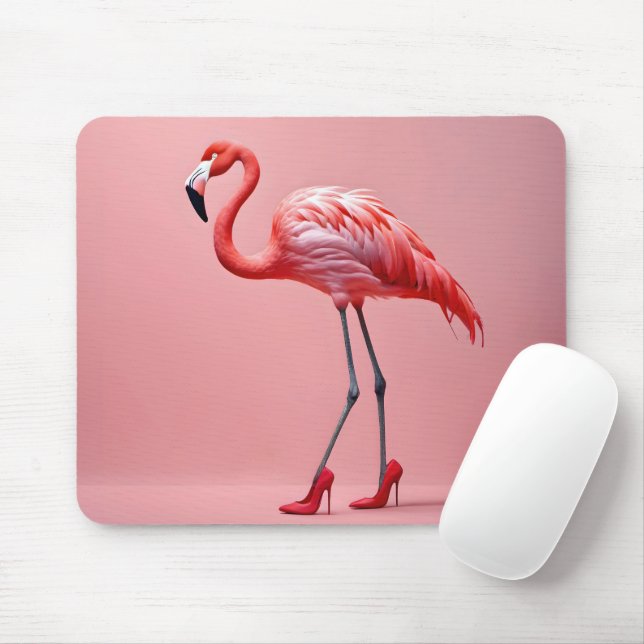 Flamingo With Red Shoes Mouse Mat (With Mouse)