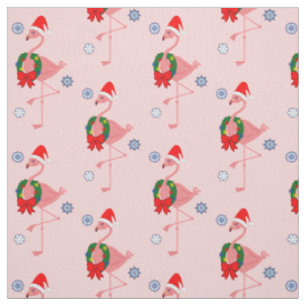Flamingo with Santa Hat and Wreath Fabric