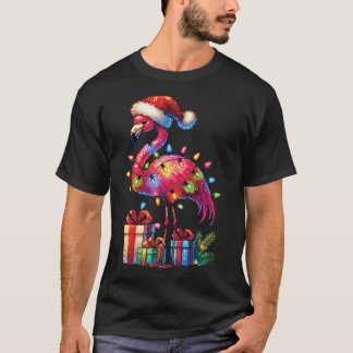 Flamingo With Santa Hat Christmas Tropical Xmas T-Shirt