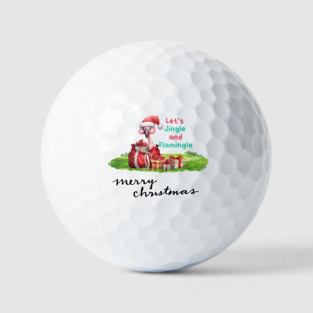 Flamingo with Santa Hat Golf Balls (Front)