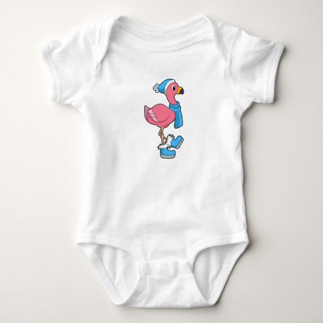 Flamingo with Scarf & Hat Baby Bodysuit (Front)