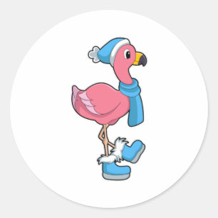 Flamingo with Scarf & Hat Classic Round Sticker