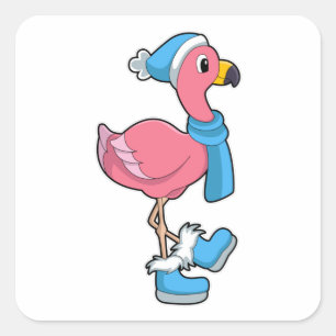 Flamingo with Scarf & Hat Square Sticker