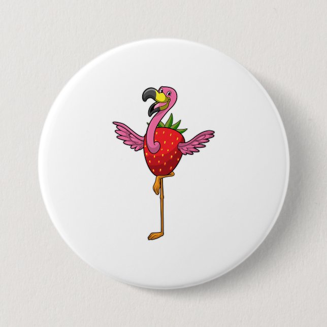 Flamingo with Strawberry 7.5 Cm Round Badge (Front)