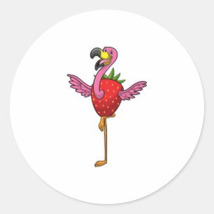 Flamingo with Strawberry Classic Round Sticker