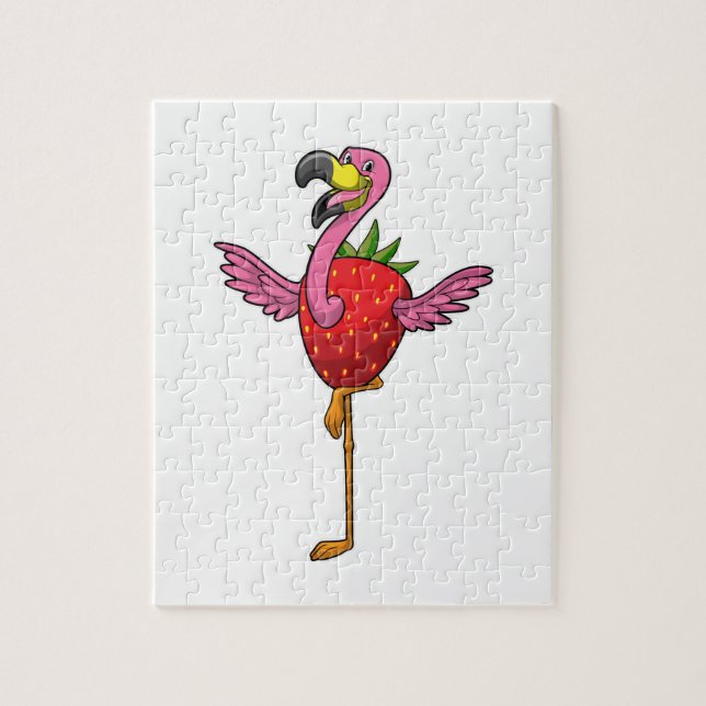 Flamingo with Strawberry Jigsaw Puzzle (Vertical)