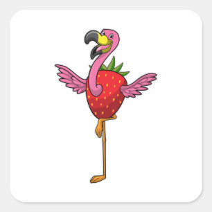Flamingo with Strawberry Square Sticker