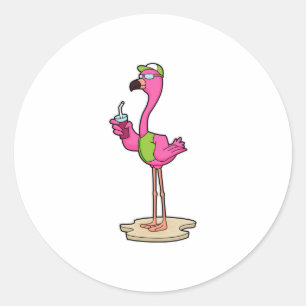 Flamingo with Sunglasses & Cap Classic Round Sticker
