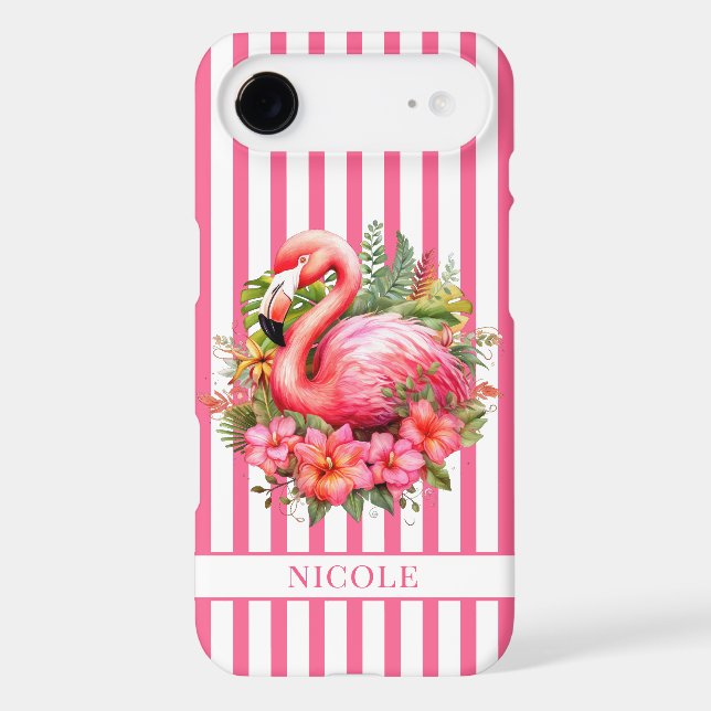 Flamingo with Tropical Flowers on Stripes (Back)