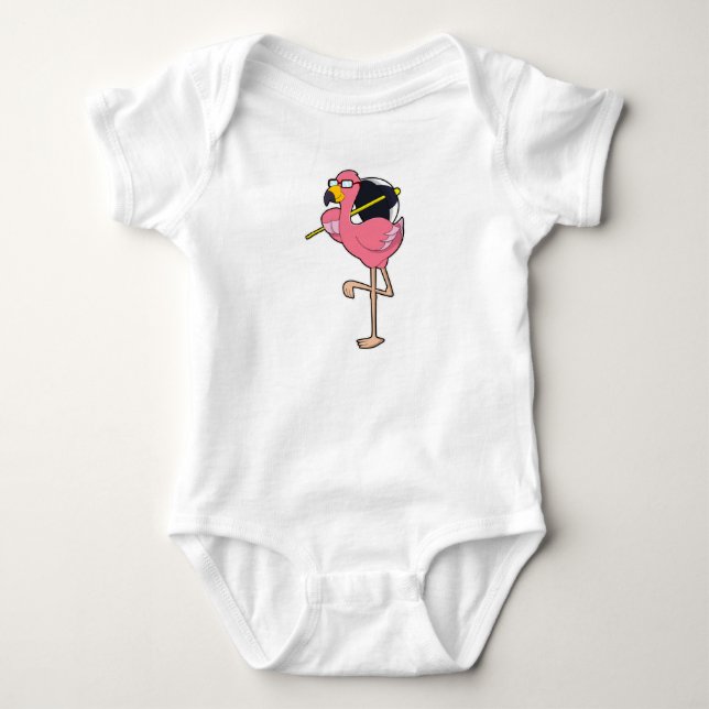 Flamingo with Umbrella Baby Bodysuit (Front)