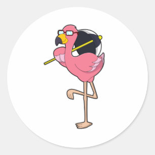Flamingo with Umbrella Classic Round Sticker