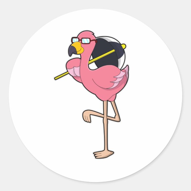 Flamingo with Umbrella Classic Round Sticker (Front)