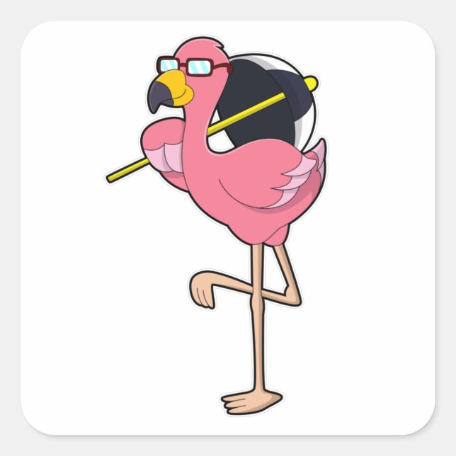 Flamingo with Umbrella Square Sticker (Front)