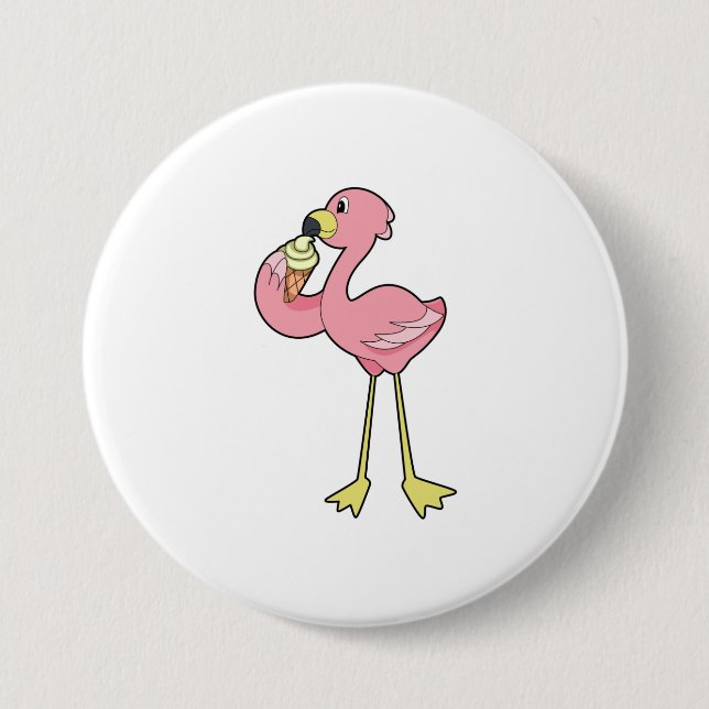 Flamingo with Waffle ice cream 7.5 Cm Round Badge (Front)