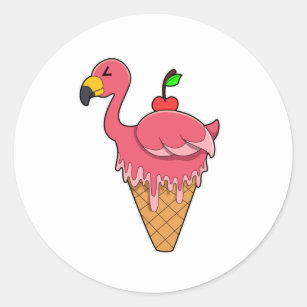 Flamingo with Waffle ice cream & Apple Classic Round Sticker