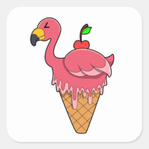 Flamingo with Waffle ice cream & Apple Square Sticker