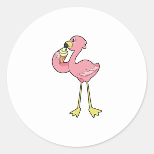 Flamingo with Waffle ice cream Classic Round Sticker