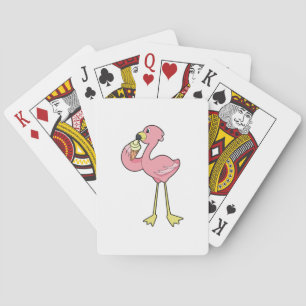 Flamingo with Waffle ice cream Playing Cards