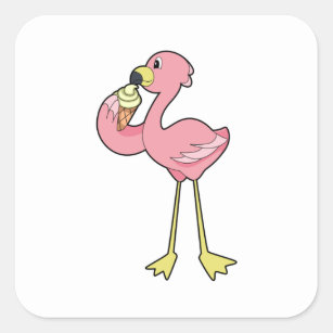 Flamingo with Waffle ice cream Square Sticker