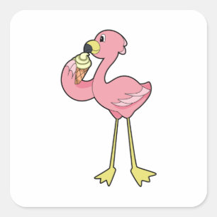 Flamingo with Waffle ice cream Square Sticker