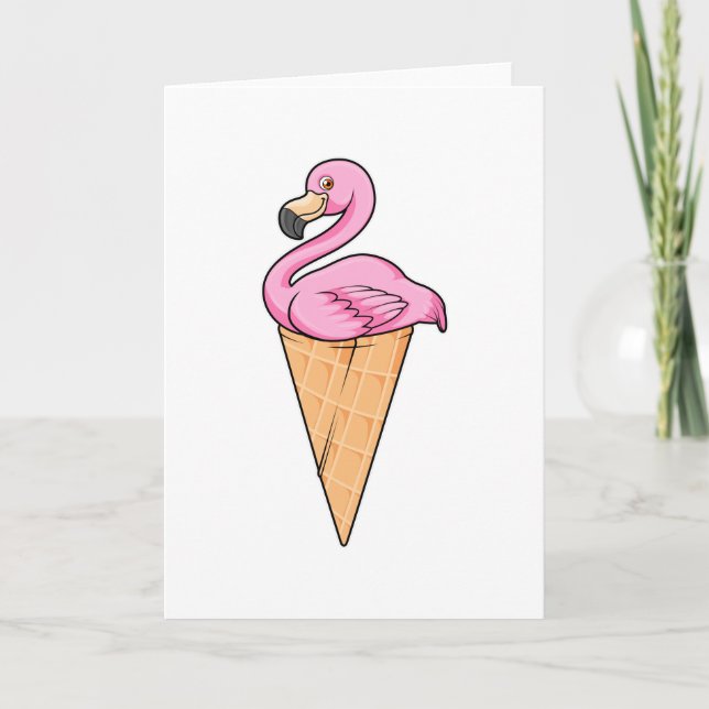 Flamingo with Waffle of Ice cream Card (Front)