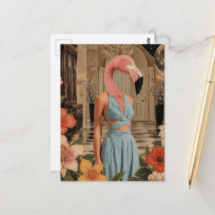Flamingo Woman Wearing Blue Surreal  Postcard
