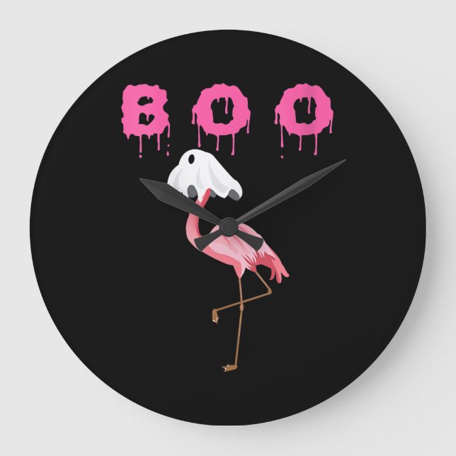 Flamingo | Womens Flamingo Boo Ghost Halloween Large Clock (Front)