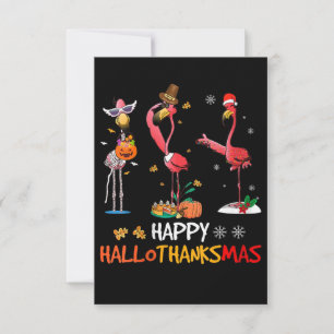 Flamingo Womens Flamingo Happy HalloThanksmas RSVP Card