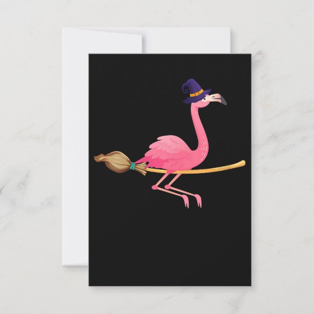 Flamingo | Womens Funny Flamingo Witch Halloween RSVP Card (Front)