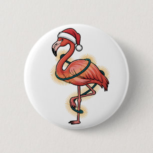 Flamingo Wrapped In Christmas Light Pink Bird    6 Cm Round Badge