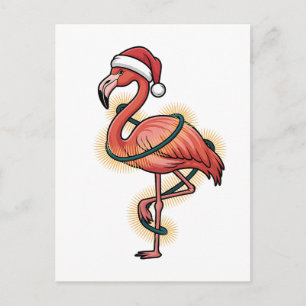 Flamingo Wrapped In Christmas Light Pink Bird Announcement Postcard