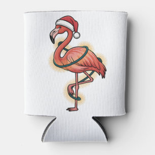 Flamingo Wrapped In Christmas Light Pink Bird    Can Cooler