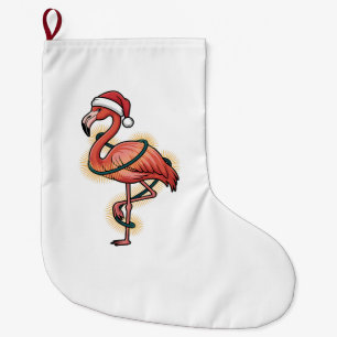 Flamingo Wrapped In Christmas Light Pink Bird Large Christmas Stocking