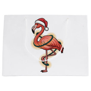Flamingo Wrapped In Christmas Light Pink Bird Large Gift Bag