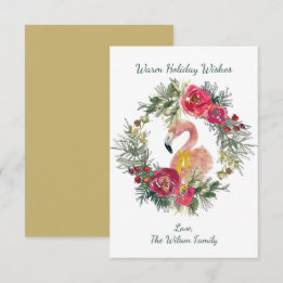 Flamingo Wreath Warm Holiday Wishes Custom Card