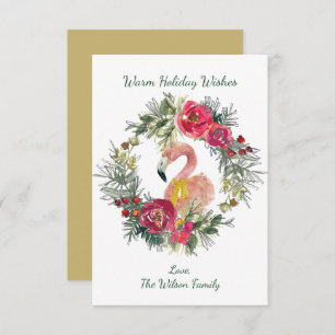 Flamingo Wreath Warm Holiday Wishes Custom Card