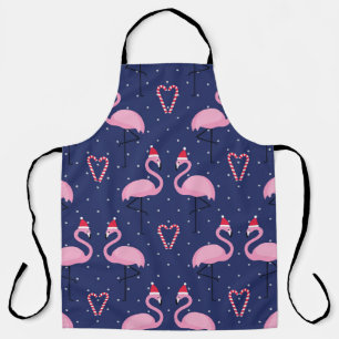 Flamingo Xmas Hat Candy Pattern Apron