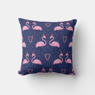 Flamingo Xmas Hat Candy Pattern Cushion