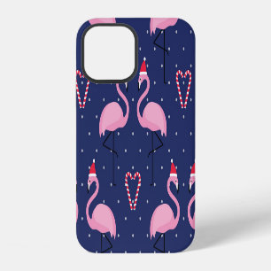 Flamingo Xmas Hat Candy Pattern iPhone 12 Case