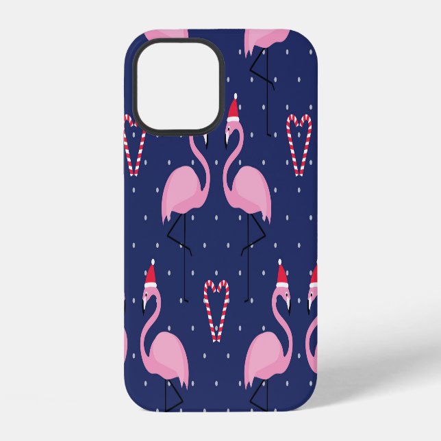 Flamingo Xmas Hat Candy Pattern iPhone Case (Back)