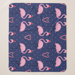 Flamingo Xmas Hat Candy Pattern Sherpa Blanket