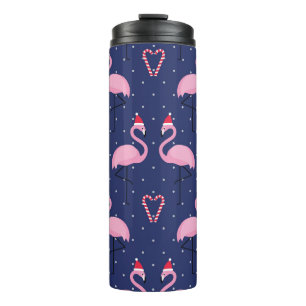 Flamingo Xmas Hat Candy Pattern Thermal Tumbler