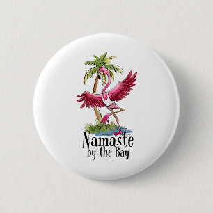 Flamingo Yoga Namaste By The Y Palm Trees Beach Vi 6 Cm Round Badge