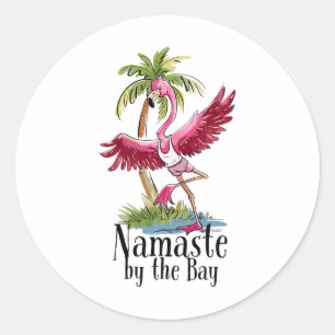 Flamingo Yoga Namaste By The Y Palm Trees Beach Vi Classic Round Sticker