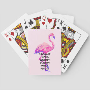 Flamingo Young At Heart Funny Saying Quote  Playing Cards