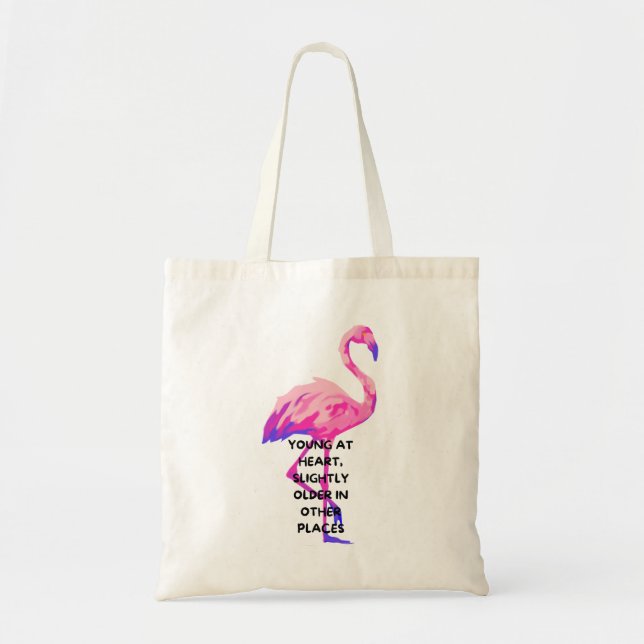 Flamingo Young At Heart Funny Saying Quote  Tote Bag (Front)