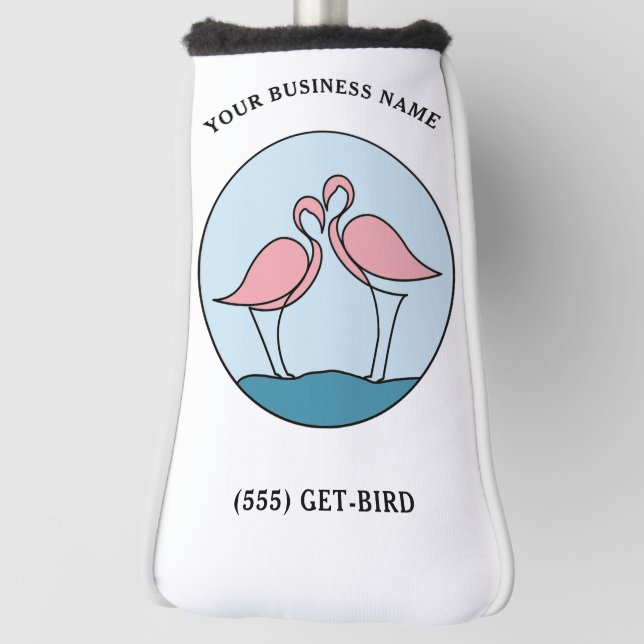 Flamingo Your Business Round Logo Art Photo Quote Golf Head Cover (Rotate 90)